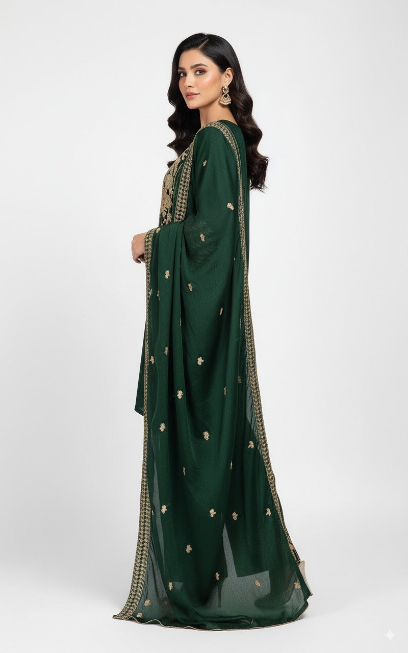 Premium Rashim | Elegant Green | Golden Embroidery -SS105