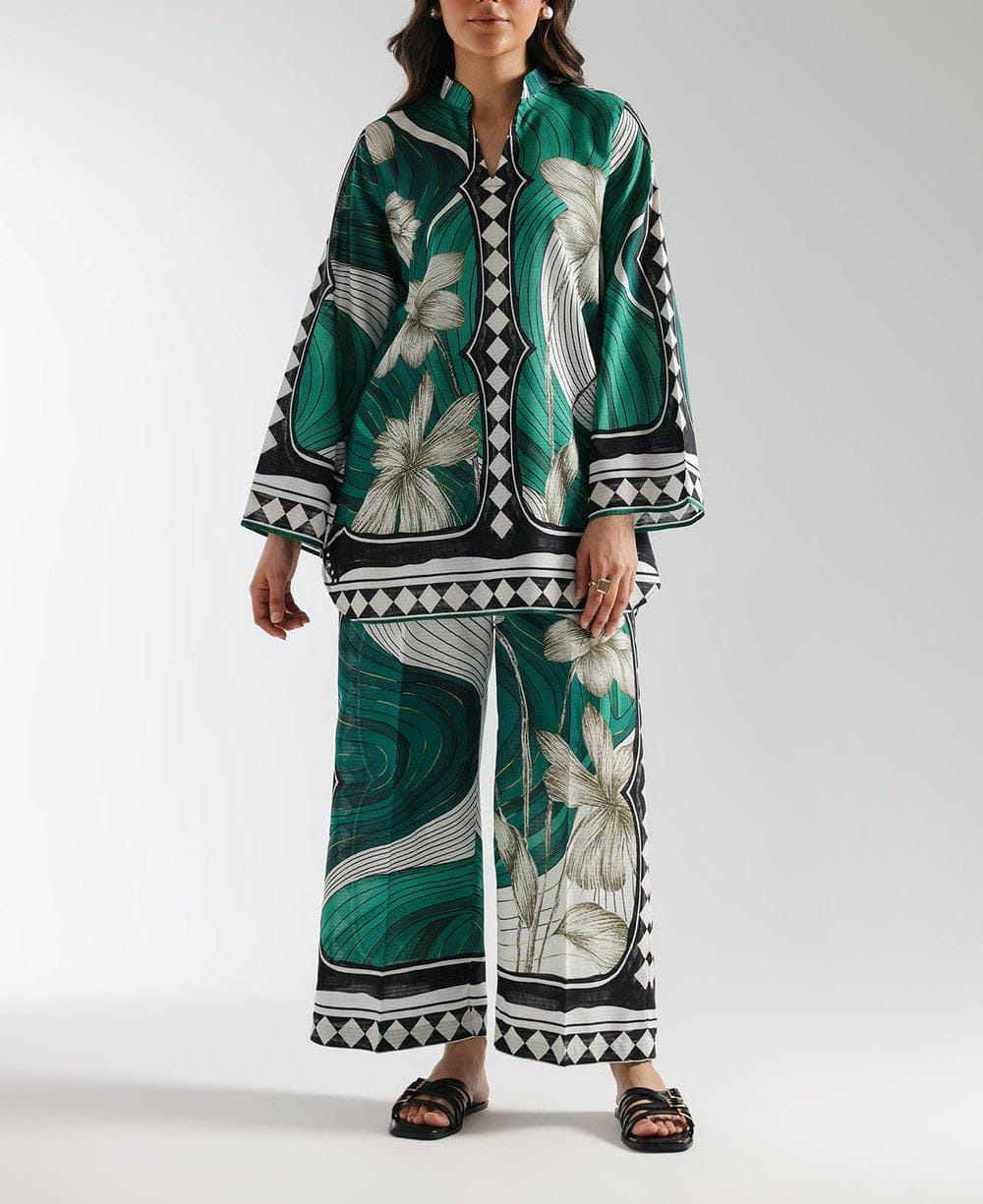 2 piece printed shirt and printed trouser stitched