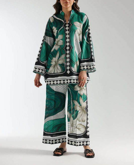 2 piece printed shirt and printed trouser stitched