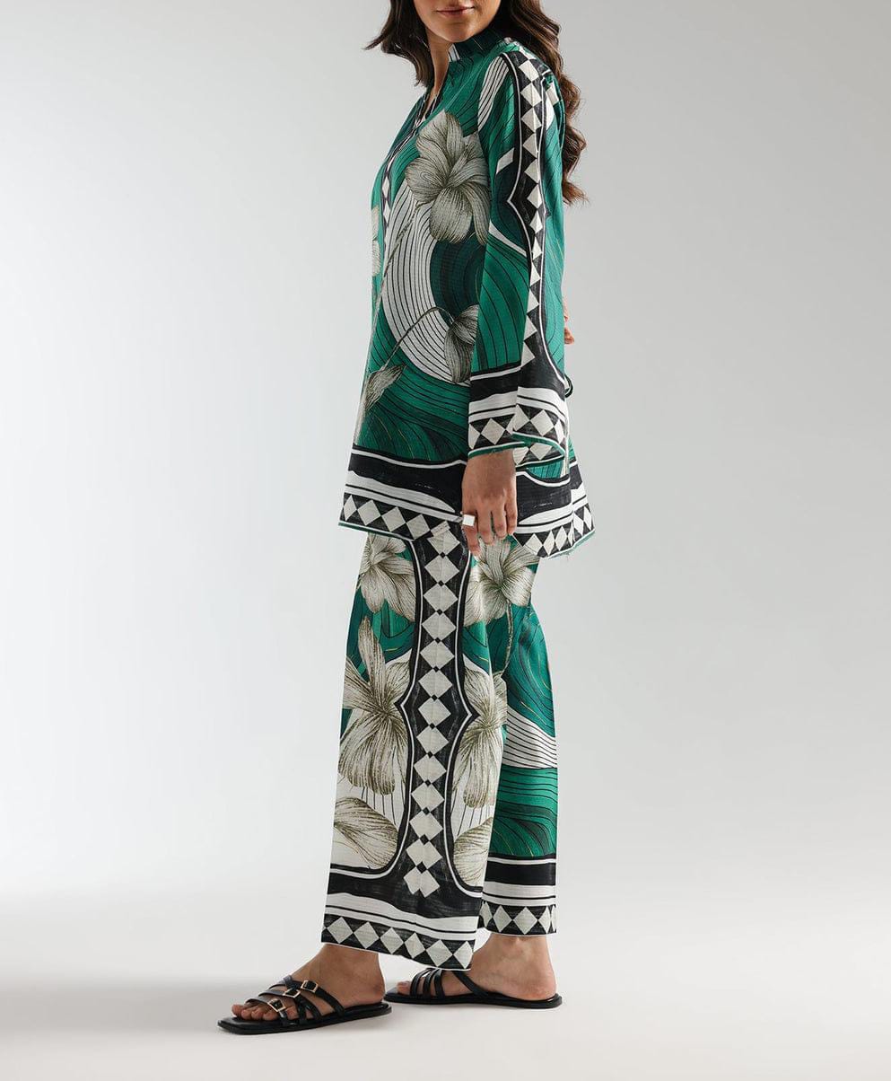 2 piece printed shirt and printed trouser stitched